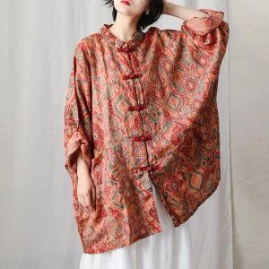 Export Export Classy Womens Clothing Retro Chinese Button Knots Shirt Mid Length Long Length Ramie Loose Plus Size Cardigan Thin Outerwear