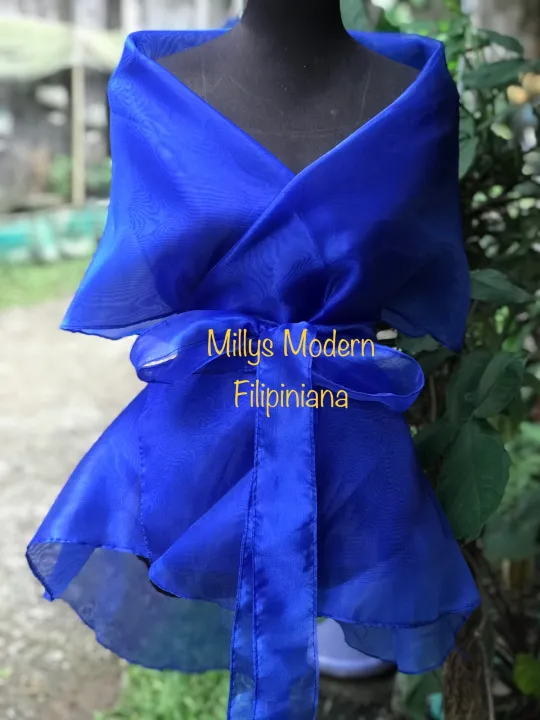 Maria Clara Outfit Blue Modern Filipiniana Wrap Around Plain Royal