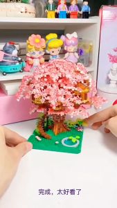 Mainan Bricks pohon sakura DIY Bunga Mini Puzzle Kreatif Untuk Dekorasi Desktop