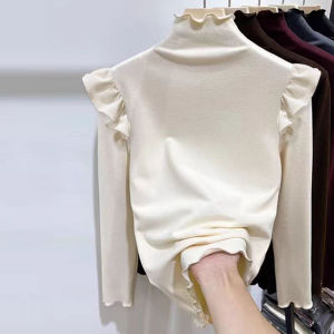 Thickened German Velvet Base Shirt for Girls Cartoon Half High Collar Fly Sleeve Inner Wear T-Shirt Autumn Winter Childrens Clothes