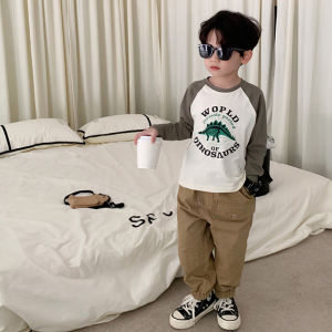 2023 New Pure Cotton Baby Childrens T-shirt Long Sleeve Boys Tops Spring and Autumn Korean Style Children Raglan Sleeve T-shirt
