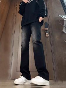 High Waist Straight Leg Gradient Color Mens Jeans American Retro Style Summer Slimming Knife Edge Bootcut Denim Pants