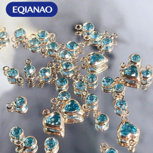 EQIANAO 4-6mm Lake Blue Heart Rhinestone Copper Crystal Pendant DIY Jewelry Making for Necklace Bracelet Earrings Accessories