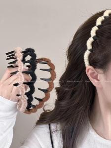 Womens 2025 New High Top Knitted Hairband Toothed Face Washing Hair Clip Stylish Versatile Headwear Korean Style Fresh out