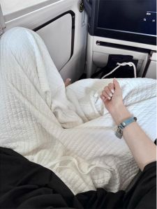 กางเกงลำลองผู้หญิงทรงหลวมขาตรงลายทางสีขาว กางเกงขายาวทรงหลวมเอวยางยืด ทรงหลวม ทรงหลวม กางเกงขายาวทรงหลวม