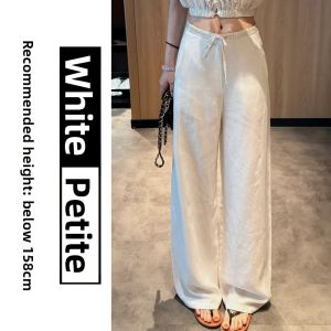 YIFANSHI | Slim Fit High Waist Breathable White Linen Wide Leg Pants