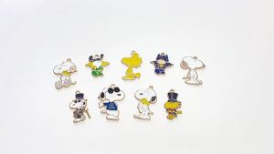 Bandai | 10Pcs Snoopy Anime DIY Hand Making Alloy Keychain Backpack Handmade Keychain Accessories Cute Keyring Gift for Fans