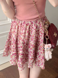 Elegant Floral A-Line Skirt Spring Summer New Style Womens High Waist Slimming Chiffon Half-length Skirt by Xiaoman Chunqu