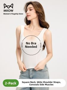 MiiOW | Womens Summer Thin Strap Vest One-Piece Braless Base Shirt Cat Person Rayon Georgette Work Collar Lightweight Cotton Blend