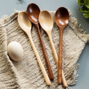 Japanese Style Long Handle Wooden Spoon Dining Utensils Soup Spoon Household Wood Wooden Cutlery Small Honey Spoon