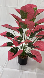 【Send flower pots】Red Leaf Artificial Flower Artificial Plants with pot 18 leaves 85cm/24 leaves 110cm Artificial Palm Leaves artificial fiddle plant Monstera plant Fiddle Leaf Fig Tree Ficus Lyrata Plant For Indoor House Home Wedding Office Decoration