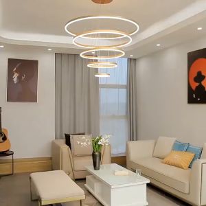 Lampu Gantung Ring LED 5 RING 120cm GOLD Minimalis Modern Ruang Tamu Kamar Tidur MOOISHC