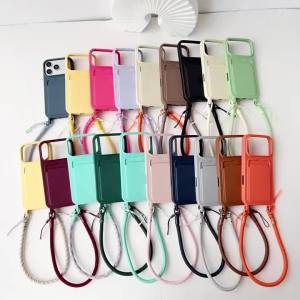 Short Lanyard Wallet Case For iPhone 18 Pro Max 14 12 17 13 15 16 Plus Air Shockproof Candy Card Slots Wrist Strap Soft Cover
