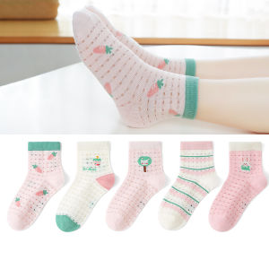 Six-Finger Rat Girl Socks Thin Mesh No-Seam Mid-Calf Student Cartoon Socks Breathable Summer Childrens Footwear Cotton Polyester Blend