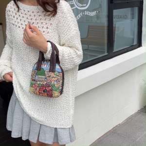 Grosiran Omygoose Tas Handbag Wanita Tas Tenteng Mini Motif Mekkah Kanvas TFW 0267