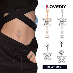 [ILOVEDIY] Creative and Fashionable Shiny Butterfly Long Tassel Zircon Belly Button Ring Piercing Jewelry