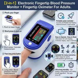 Finger Clamp 2IN1 Oximeter Blood Pressure Meter Portable HD LED Visual Fingertip Pulse Oxymeter Saturation SpO2 BP Monitor Home
