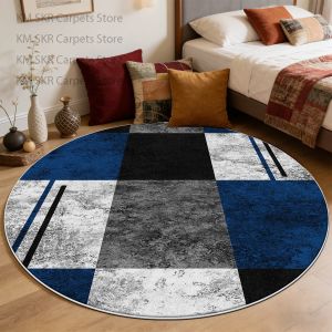 VIKAMA Round Geometric Living Room Carpet Non-Slip Washable Floor Mat for Sofa Coffee Table Bedroom Home Decoration
