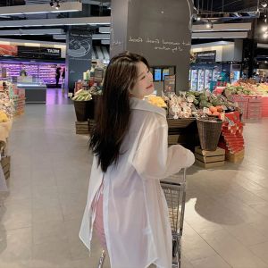 chaqi | French Back Strap Sun Protection Outerwear Thin Summer Mid-Length Cover Up Coat For Women Breathable Outer Jacket