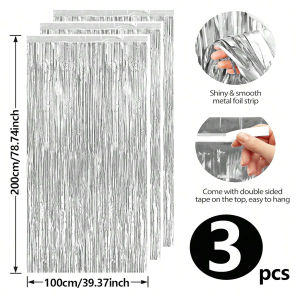 3pcs2M tassel curtains tin foil rain silk curtains birthday parties weddings boys and girls gender revealing decorations