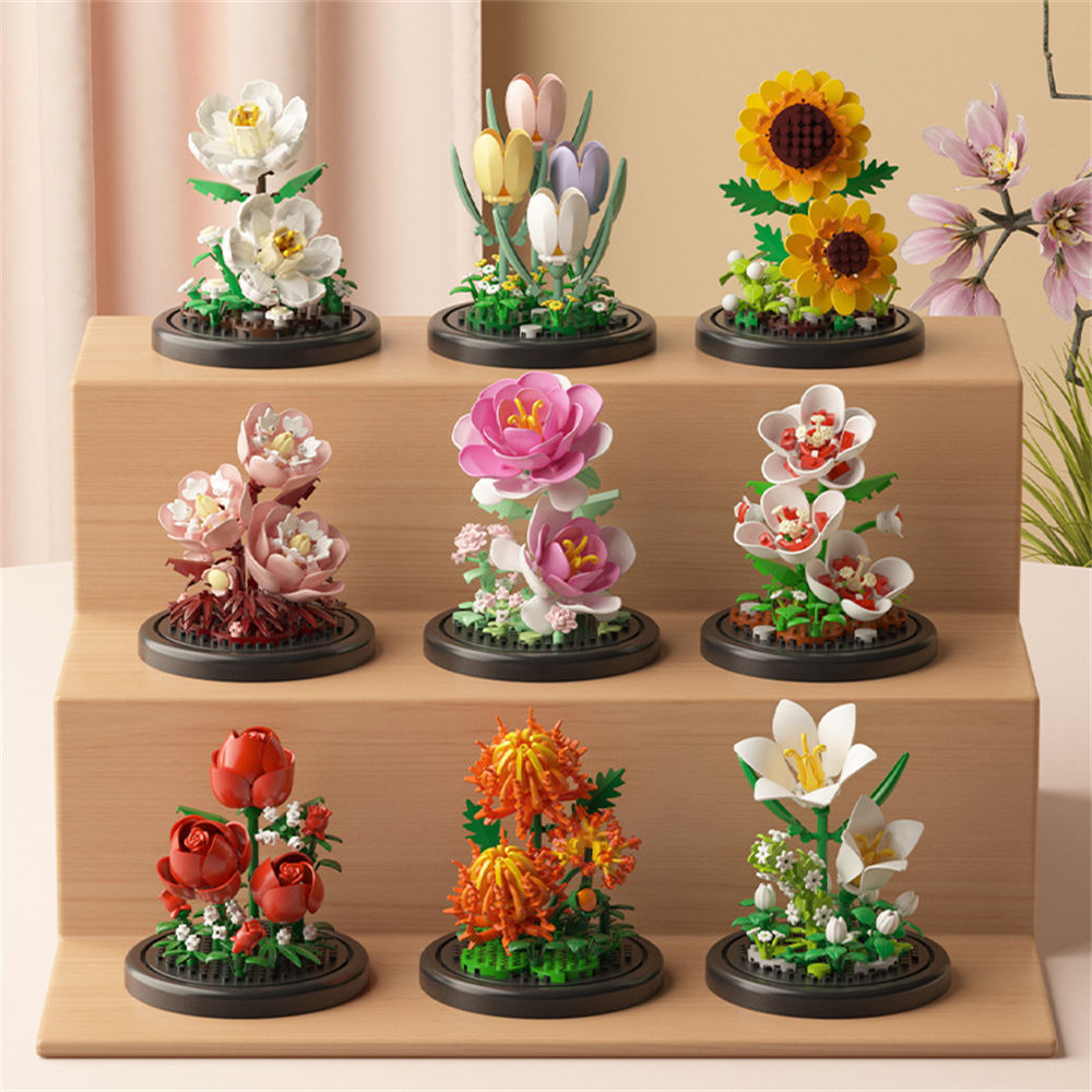 Blocs de construction micro fleur lys rose plante en pot diy_voghion.com