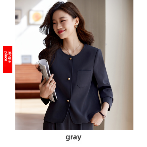 Elegant White Short-Length Womens Suit Jacket with Crewneck Polyester Fashionable Business Casual Apparel
