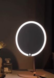 Ⓜ️ZEROIDEASⓂ️ Mini Smart Touch Mirror with Lights Makeup Arched Mirror with Smart Touch Control3 Color Modes LED Smart Mirror Dimmable Light Desktop Mirror Dressing Table Mirror Makeup LED Mirror Smart Mirror with LED Round Mirror LED lights