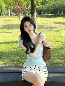 plus Size Womens Knitted Short Sleeve T-Shirt Mint Green Dopaamine Atmosphere Fit Young Versatile Summer Commute Style Top