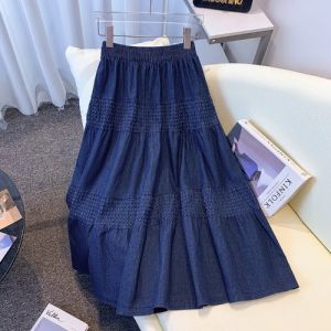 AIYITI | Plus Size Slim Blue Denim Midi Skirt