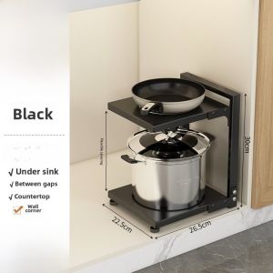 Kitchen Storage Rack Multi-Functional Adjustable Stand-Up Cabinet Pot Holder Home Use Multi-Layer Utility Shelf