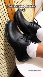 Boys Fashion Lace-up Black Shoes Non-slip Flat Waterproof Rubber School Comfortable for Outings& Versatile with comfortable outdoor