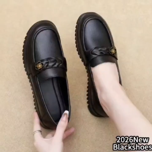 Women Waterproof Slip-On Loafers Black Chunky Platform Anti-Slip Rubber School Daily