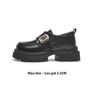 Agsdon | Giày Lười Đế Dày Da Đen Cho Nữ