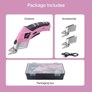 Pink Power Cordless Electric Scissors Professional Tailoring Tools for Cutting Crafts Fabrics Carpets Soft Leather and Cardboard