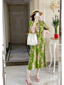 ชุดเดรสยาวพิมพ์ลายสไตล์จีนใหม่ฤดูใบไม้ผลิและฤดูร้อน ทรงหลวม กระโปรงทรงเอ กระโปรงยาวปานกลาง ทรงเข้ารูป ชุดเดรสแฟชั่นผู้หญิง