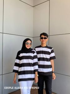 Aldira Kaos Couple Oversize Terbaru2023 Pria dan Wanita Motif Salur / Kaos Oversize / Baju