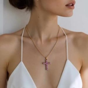 2026 New Fashion Necklaces Pendants Gold Multi Color Crystal Jesus Cross Pendant for Women Necklace Party Leisure Time Jewelry