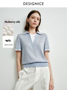 DESIGNICE | Silk Contrast Color False Two-piece Elegant Womens Sweater