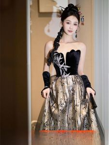 Elegant New Chinese Style Wedding Dress Womens High-End Sensation Small Audience Banquet Host Chorus Performance Clothes Bride Marriage Toasting Suit