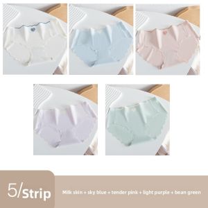 Miiow | MiiOW Ice Silk Seamless Underwear Pure Cotton Crotch Summer Thin Middle Waist Sweet Young Girls Triangle Panties Head