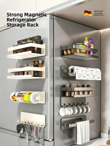 MADASHUAI | Kitchen Magnetic Spice Organizer Refrigerator Mounted Storage Rack