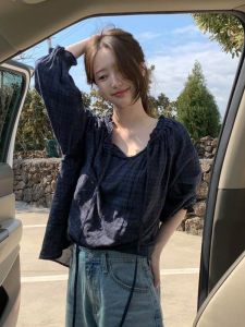 CHOEFULYN | Korean Blue Checkered Sun Protection Long Sleeve Shirt