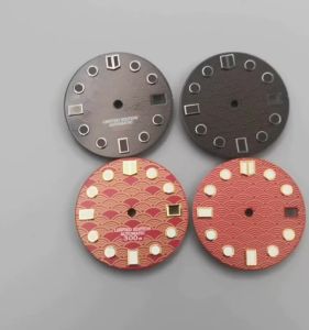 DZ 28.5mm Luminous Watch Dial Black Red Face Silver Gold Edge Index Fit NH34 NH35 Movement Fit 3 OClock Crown 3.8 OClock Crown