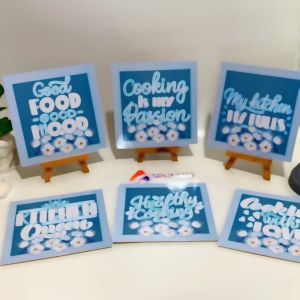 HIASAN DINDING KITCHEN DAPUR WHITE&BLUE (20X20 CM) WALL DECOR DEKORASI KAYU PAJANGAN DINDING POSTER