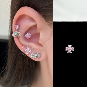 Titanium Steel Leaf Shaped Earrings Womens Style Four Leaf Clover Ear Studs for Piercing Hoop Earrings Summer New Fashion Jewelry