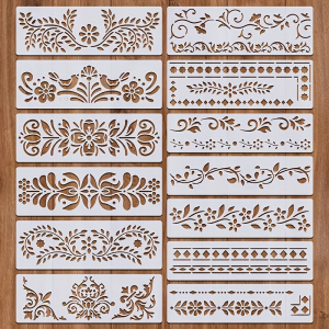 13PCS 11.8inch Border Pattern Painting Stencil Set Reusable Plastic Template for DIY Craft Wall Wood Fabric Decoration