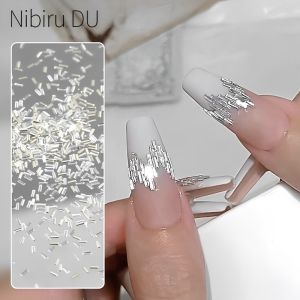 50Pcs Nail Reflective Rhinestones Silver Thin Strip Bar Crystal Nail Art Strips Line Decoration DIY Nail Tips Manicure Ornaments