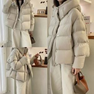 Casual Purple Short Puffer Jacket Womens Small Size Bread Style Coat High Waist Loose Fit Long Sleeve Winter Outerwear