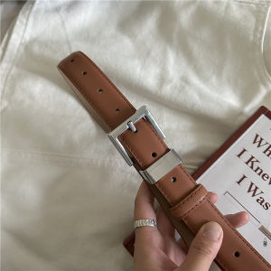 Elegant Silver Semi-Buckle Genuine Leather Belt for Women High-End Korean Style New Pin Buckle Black Belt Trendy Mens Accessories