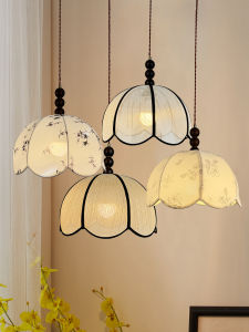 French Vintage Restaurant Chandelier Artistic Fabric Petal Lamp for Dining Room Bedroom Living Room Study Japanese Wabi Sabi Style